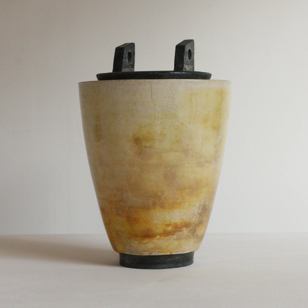 Tall Brutalist Raku Lidded Vase