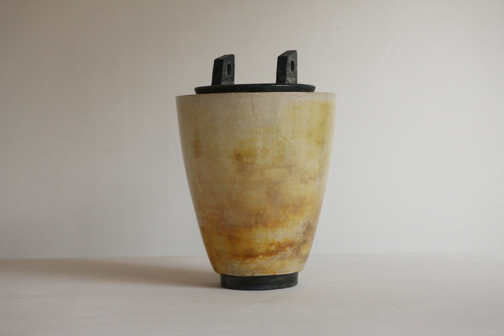 Tall Brutalist Raku Lidded Vase