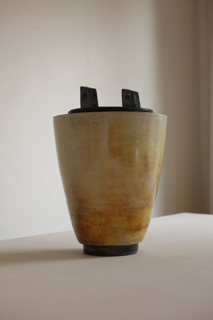 Tall Brutalist Raku Lidded Vase