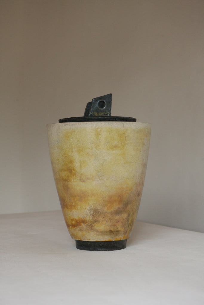 Tall Brutalist Raku Lidded Vase