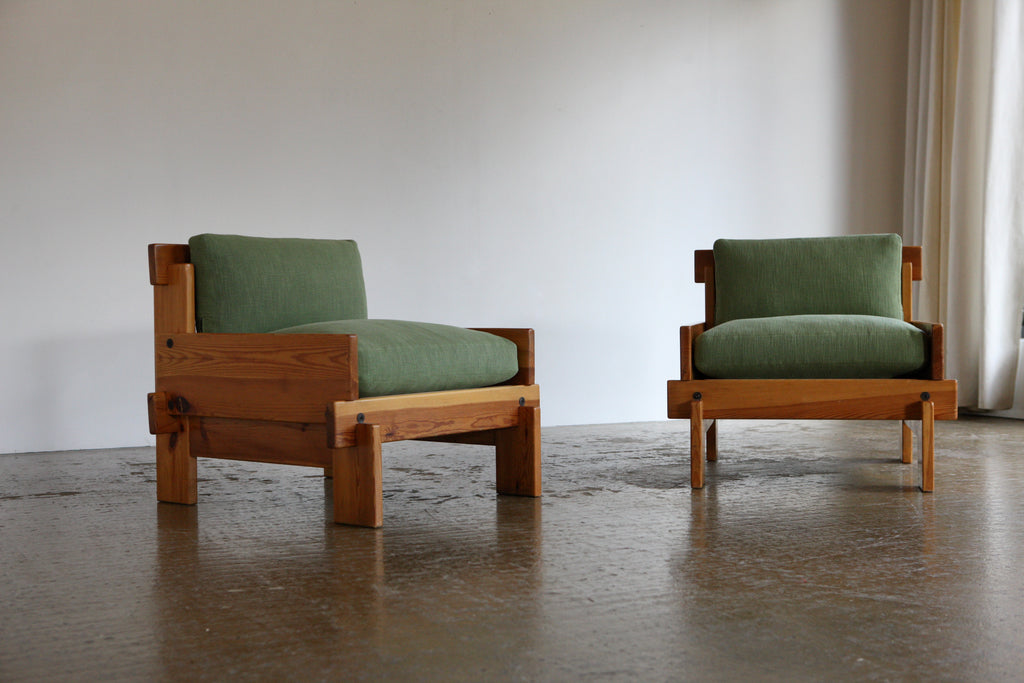 Pair of 1970's Pine Framed Lounge Chairs