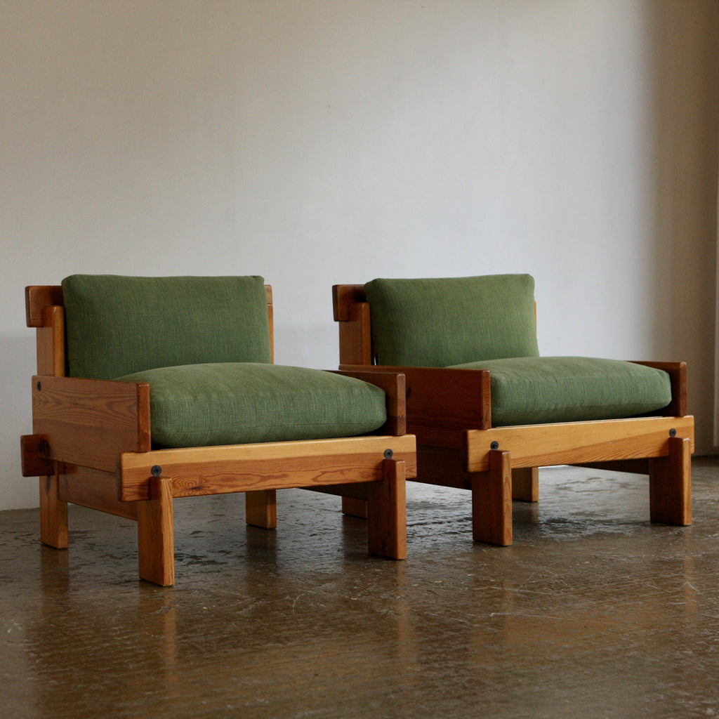 Pair of 1970's Pine Framed Lounge Chairs