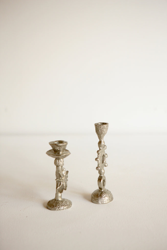 Pair of Cast Aluminium Candlesticks