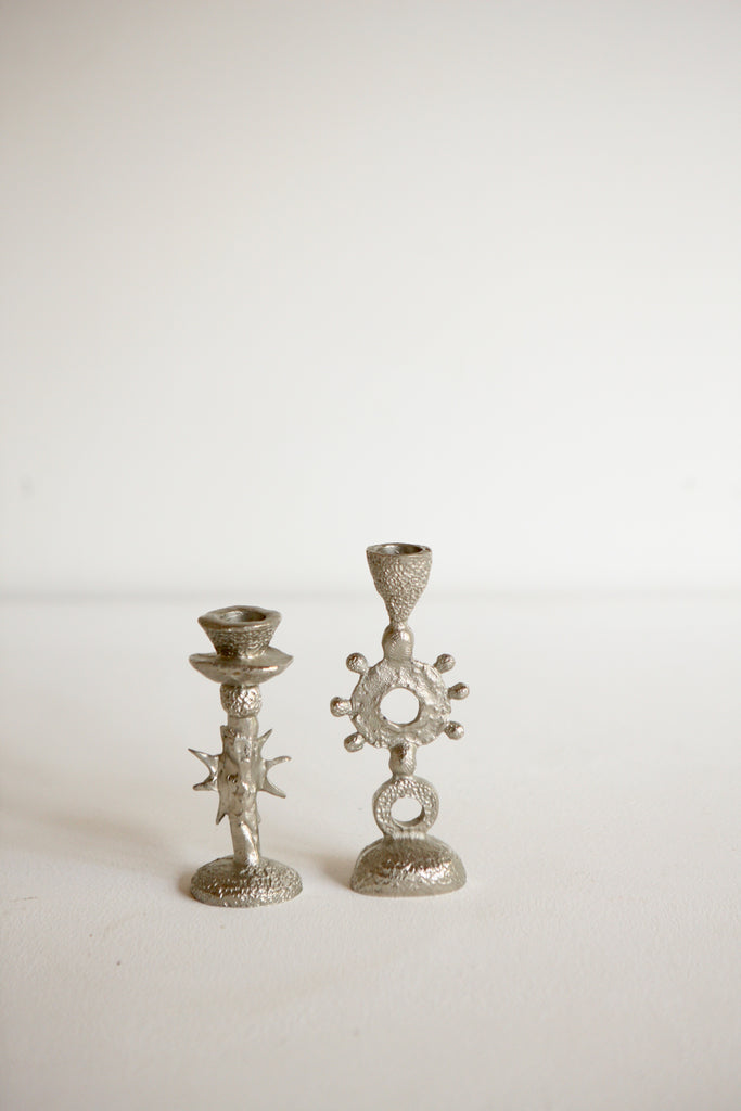 Pair of Cast Aluminium Candlesticks