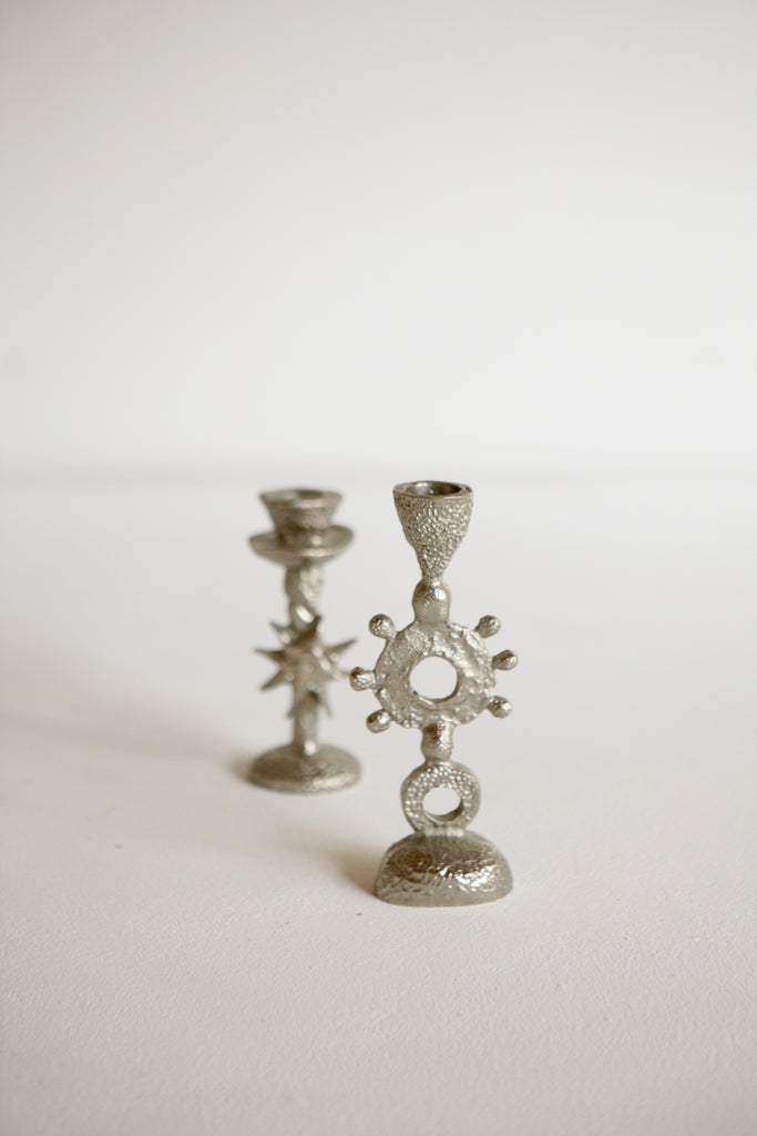 Pair of Cast Aluminium Candlesticks