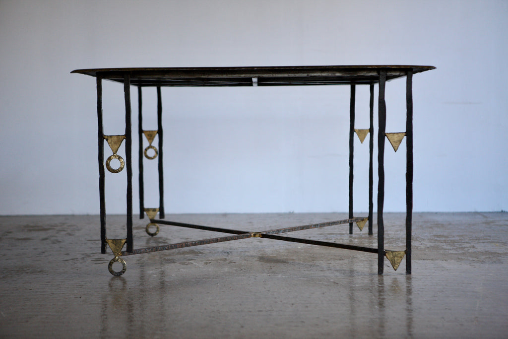 Wrought Iron Gold Leaf Dining Table by Jean-Jacques Argueyrolles,