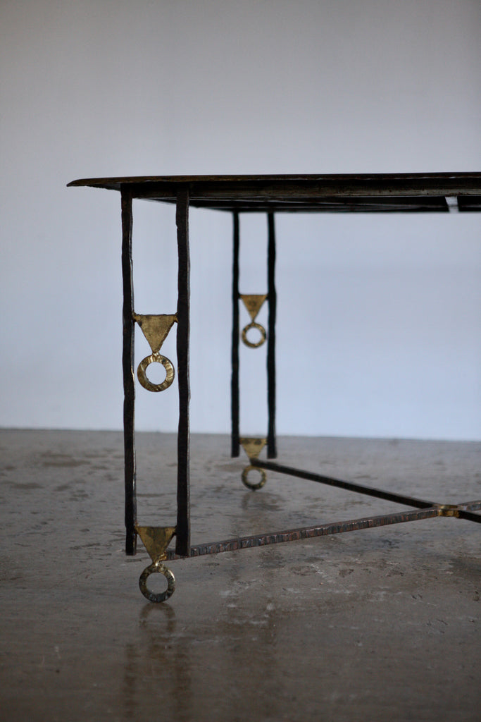 Wrought Iron Gold Leaf Dining Table by Jean-Jacques Argueyrolles,