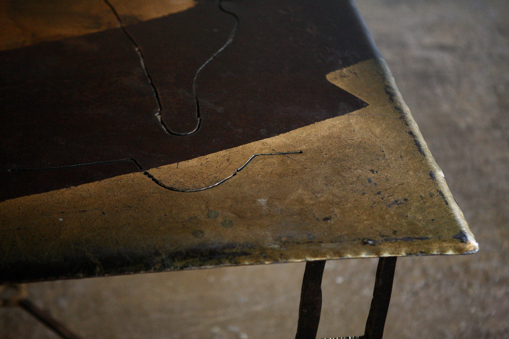 Wrought Iron Gold Leaf Dining Table by Jean-Jacques Argueyrolles,