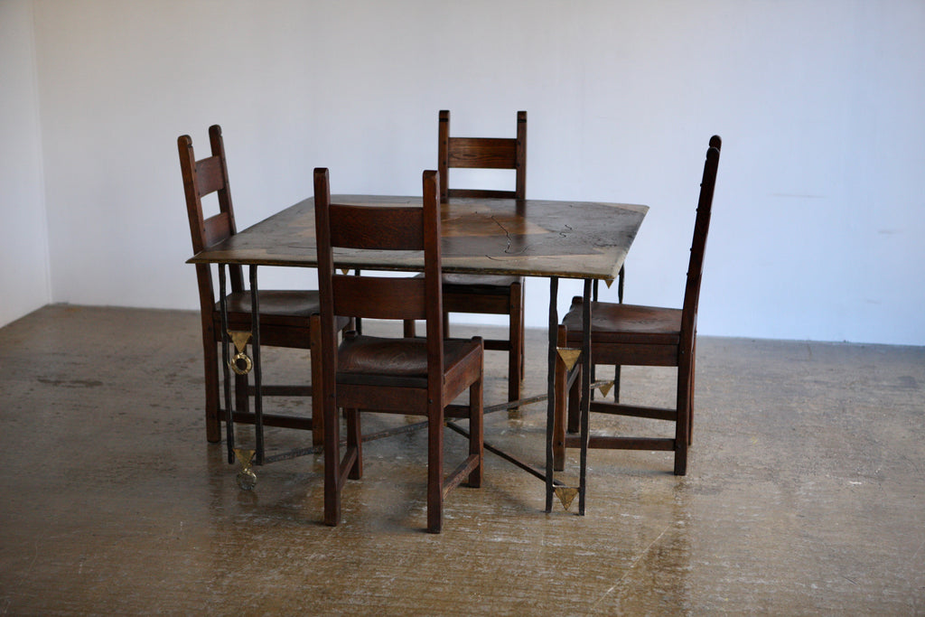 Wrought Iron Gold Leaf Dining Table by Jean-Jacques Argueyrolles,