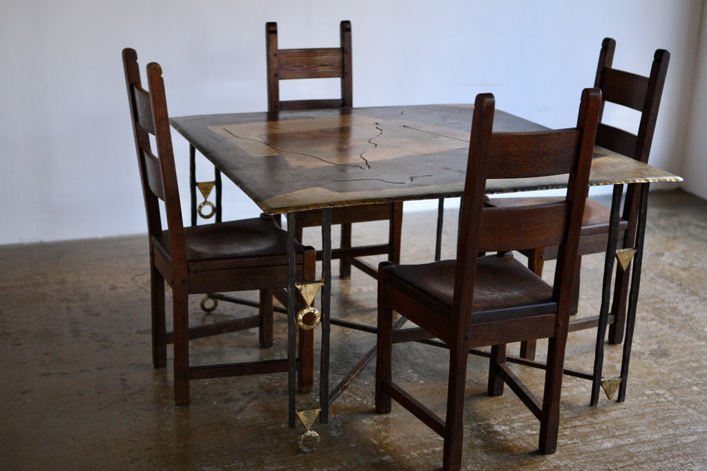 Wrought Iron Gold Leaf Dining Table by Jean-Jacques Argueyrolles,