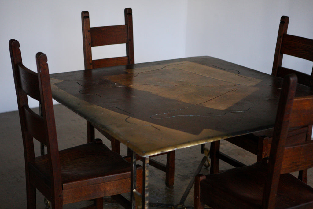 Wrought Iron Gold Leaf Dining Table by Jean-Jacques Argueyrolles,