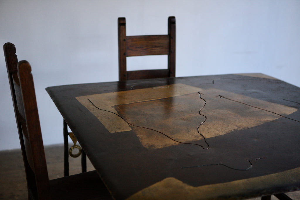 Wrought Iron Gold Leaf Dining Table by Jean-Jacques Argueyrolles,